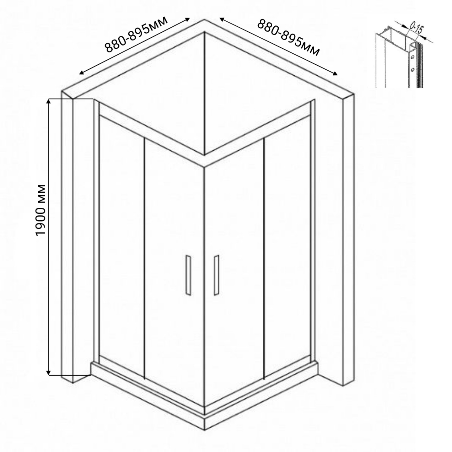 Дополнительное фото №1 Душевой уголок CHIEZZA Bonivera 900*900*1900 прозрачное стекло, профиль хром