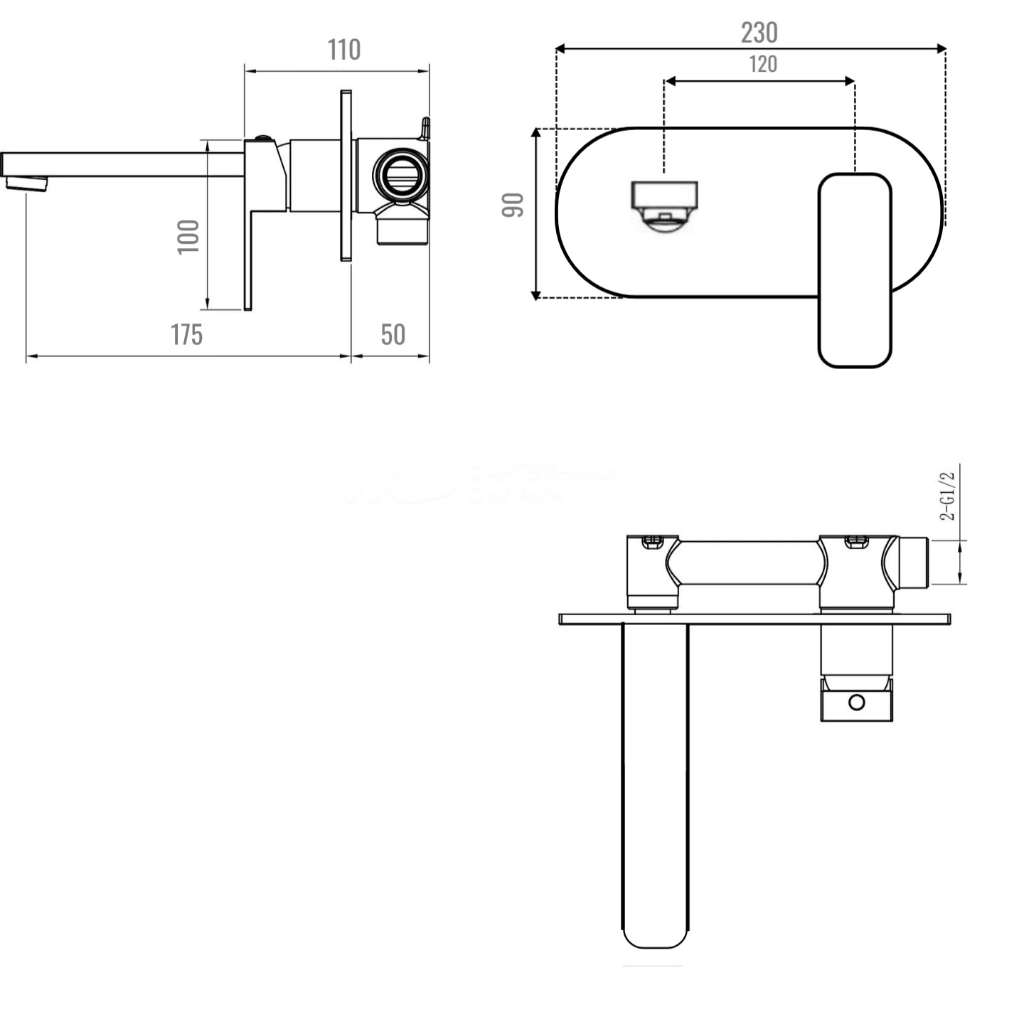 Дополнительное фото №1 Настенный смеситель для раковины CHIEZZA Ribago, серый цвет оружейного металла