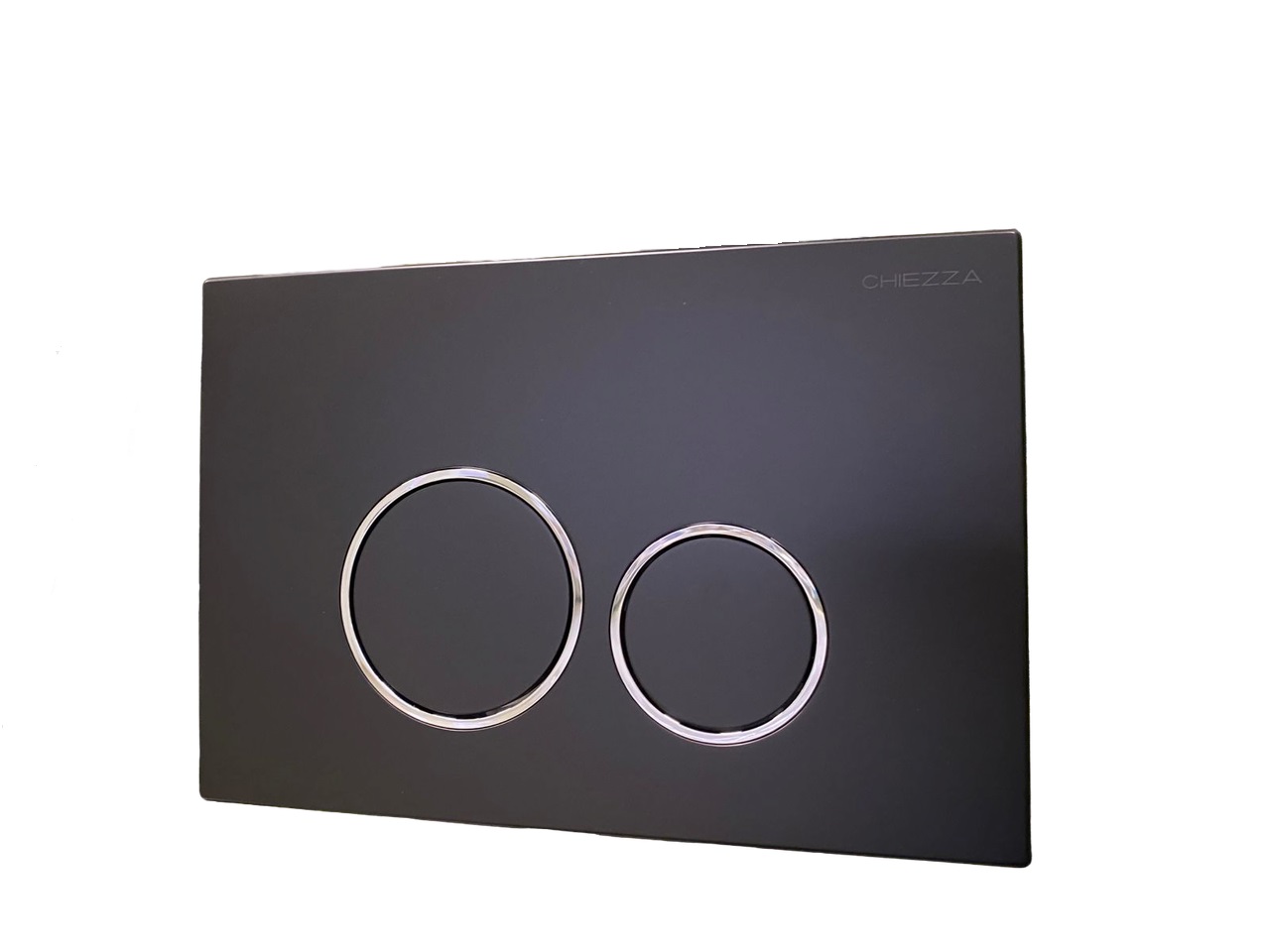 Фото Клавиша смыва черная матовая/хромированные кольца, пластик CHIEZZA CH005DATA 165*245*14.5мм